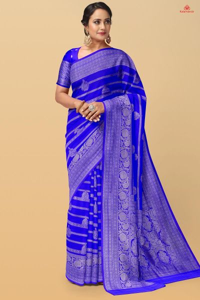 ROYAL BLUE and GOLD MOTIFS SILK Saree with FANCY