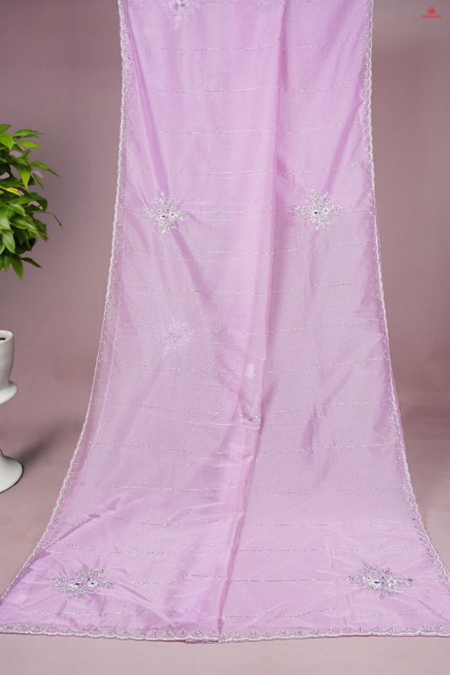 PINK and SILVER FLORAL BUTTIS ORGANZA Saree with FANCY