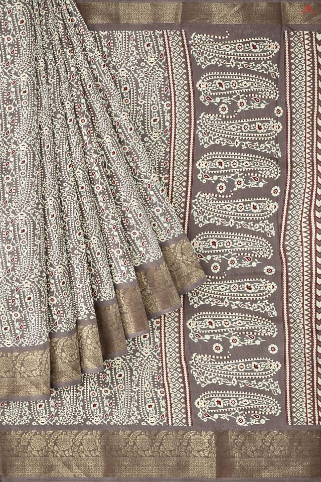 ROSSY BROWN and OFF WHITE PAISLEY CHANDERI Saree with FANCY