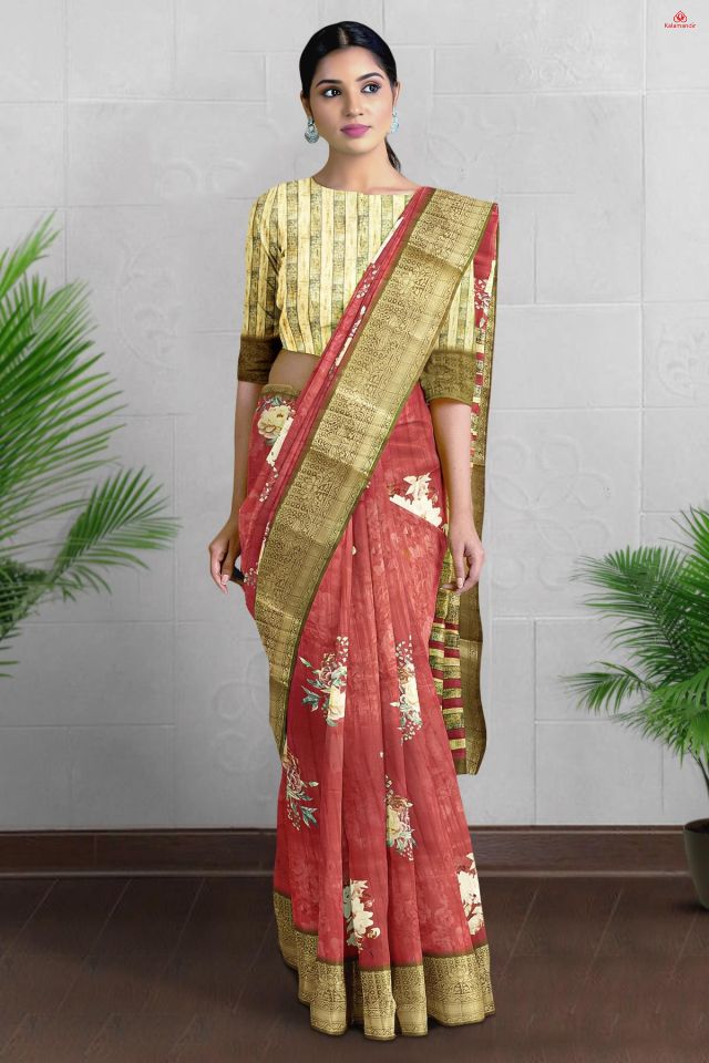 MAROON and MEHANDI GREEN FLORALS SILK Saree with FANCY