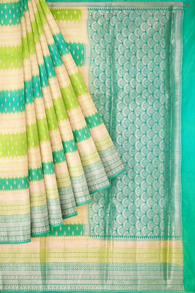 LIGHT GREEN and GOLD ZIG ZAG WARM SILK Saree with FANCY