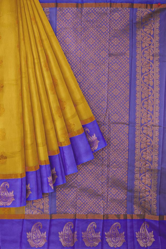 BEIGE and ROYAL BLUE BUTTIS SICO Saree with BANARASI FANCY