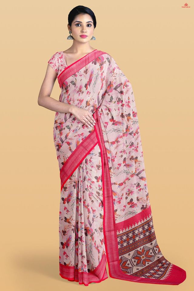 LIGHT PINK and PINK FLORALS LINEN Saree with FANCY
