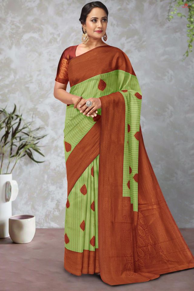LIGHT GREEN and MAROON MOTIFS SILK Saree with FANCY