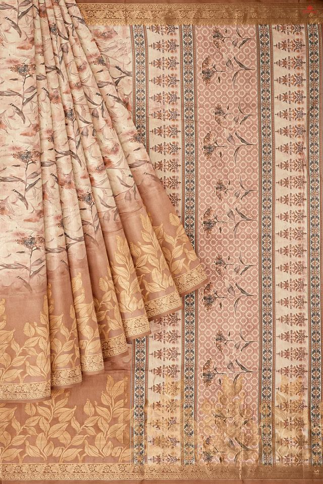 PEACH and BROWN FLORALS SILK Saree with FANCY