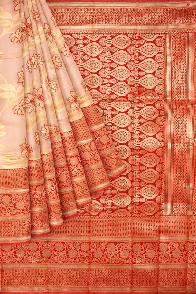 PEACH and RED FLORAL JAAL SILK Saree with FANCY