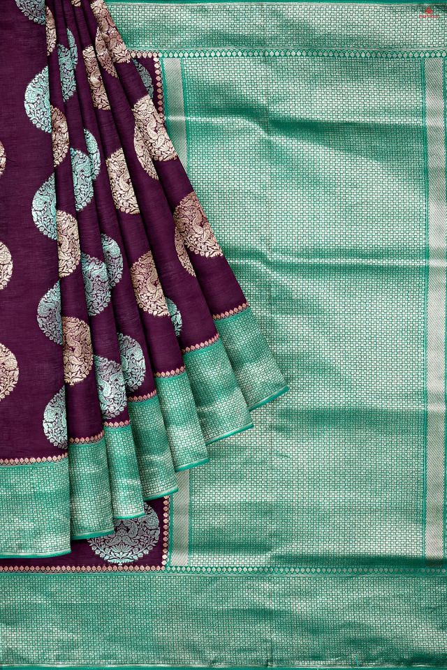 PURPLE and TEAL PAISLEY SILK Saree with FANCY