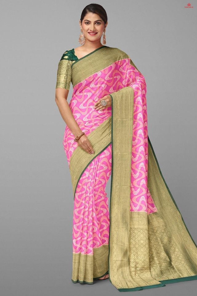 PINK and GREEN ABSTRACT SILK Saree with FANCY
