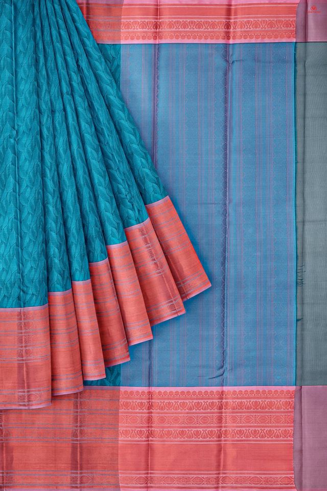 DARK BLUE and DUSTY PINK LEAF WEAVING SILK Saree with FANCY