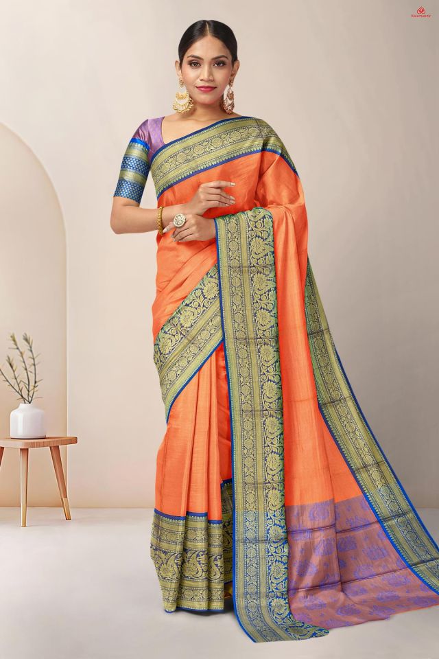 ORANGE and VIOLET JAAL SILK Saree with FANCY