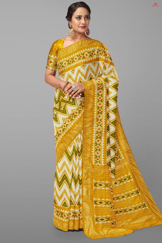 OFF WHITE and MUSTARD   Saree with 