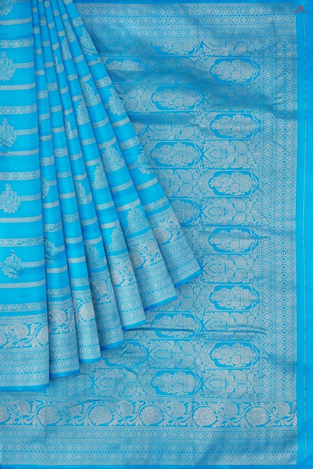 SKY BLUE and GOLD MOTIFS SILK Saree with FANCY