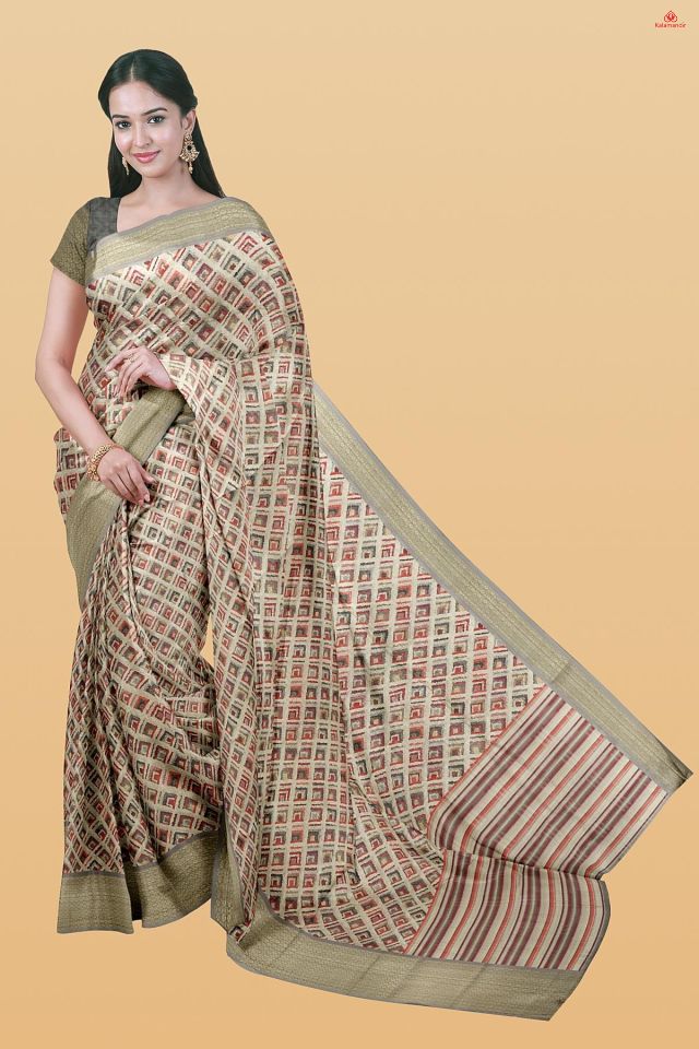 MULTI and GREY DIGITAL PRINT SILK BLEND Saree with FANCY
