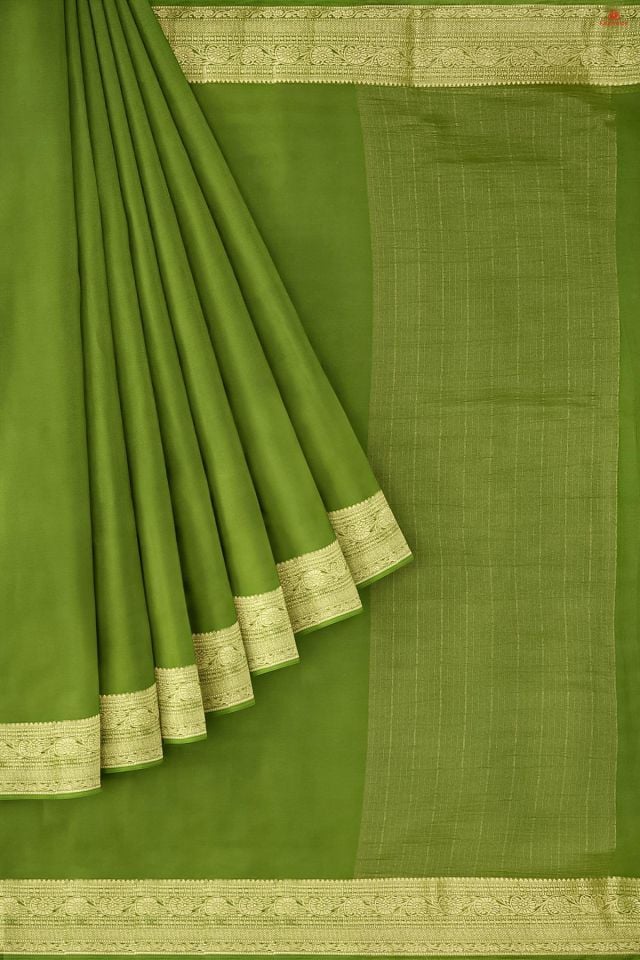 OLIVE GREEN and MUSTARD PLAIN GEORGETTE Saree with BANARASI FANCY
