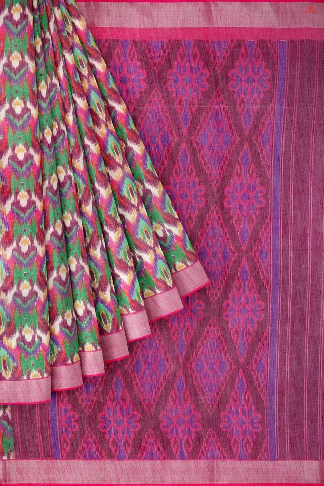 MULTI and PINK GEOMETRIC LINEN Saree with FANCY