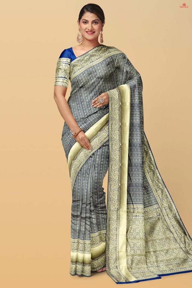 NAVY BLUE and GOLD JAAL SILK BLEND Saree with FANCY