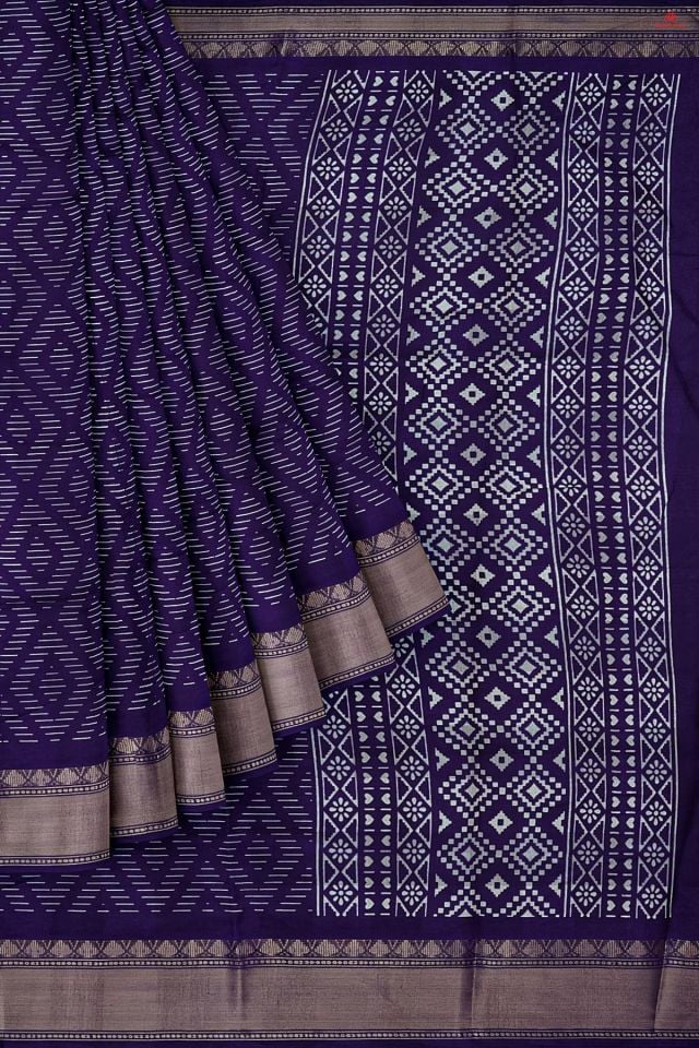 VIOLET and WHITE ABSTRACT SILK BLEND Saree with FANCY