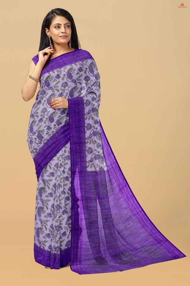 LAVENDER and VIOLET FLORALS SILK BLEND Saree with FANCY