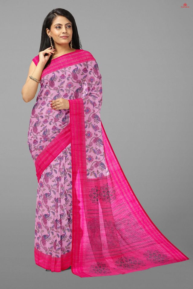 LIGHT PINK and PINK FLORALS SILK BLEND Saree with FANCY