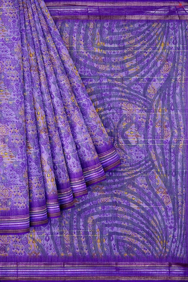 VIOLET and MULTI FLORALS SILK BLEND Saree with FANCY