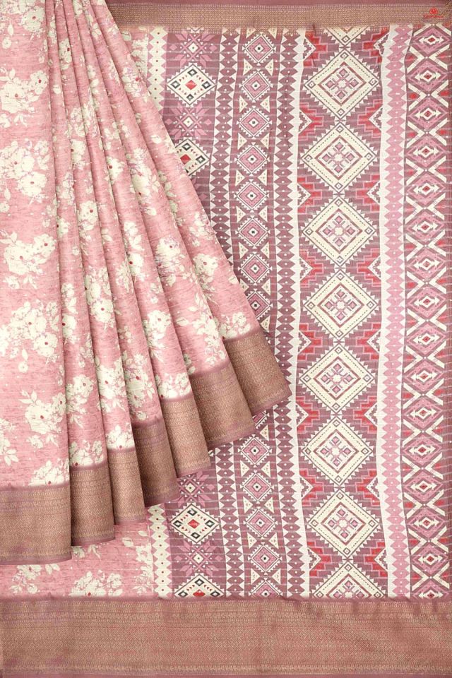 DUSTY PINK and CREAM FLORALS SILK Saree with FANCY