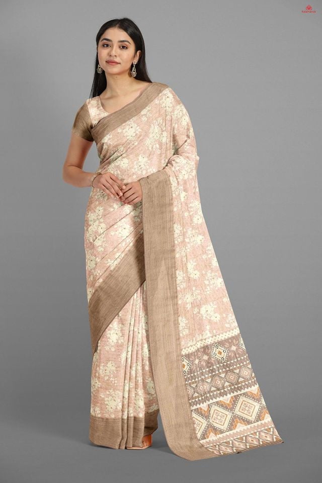 ONION PINK and CREAM FLORALS SILK Saree with FANCY