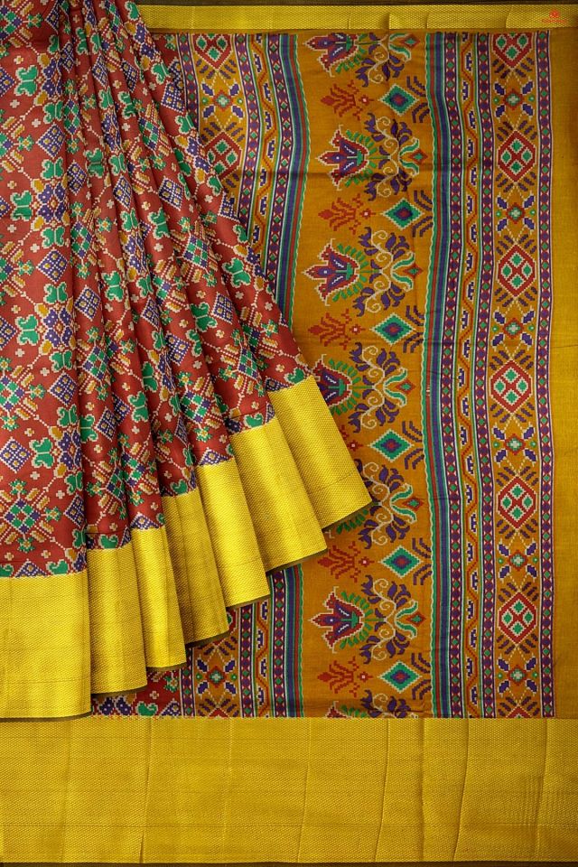 MAROON and GOLD FLORALS SILK Saree with IKAT