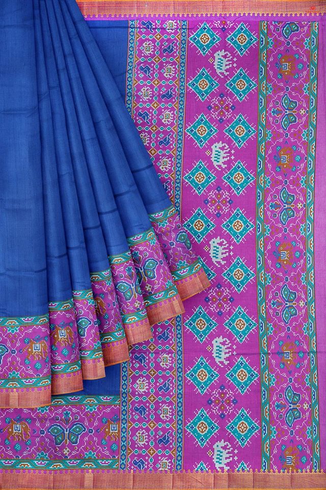 ROYAL BLUE and MAGENTA PLAIN SILK Saree with FANCY