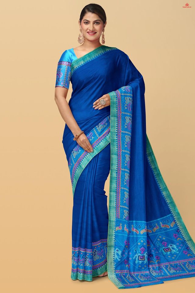 ROYAL BLUE and BLUE PLAIN SILK Saree with FANCY