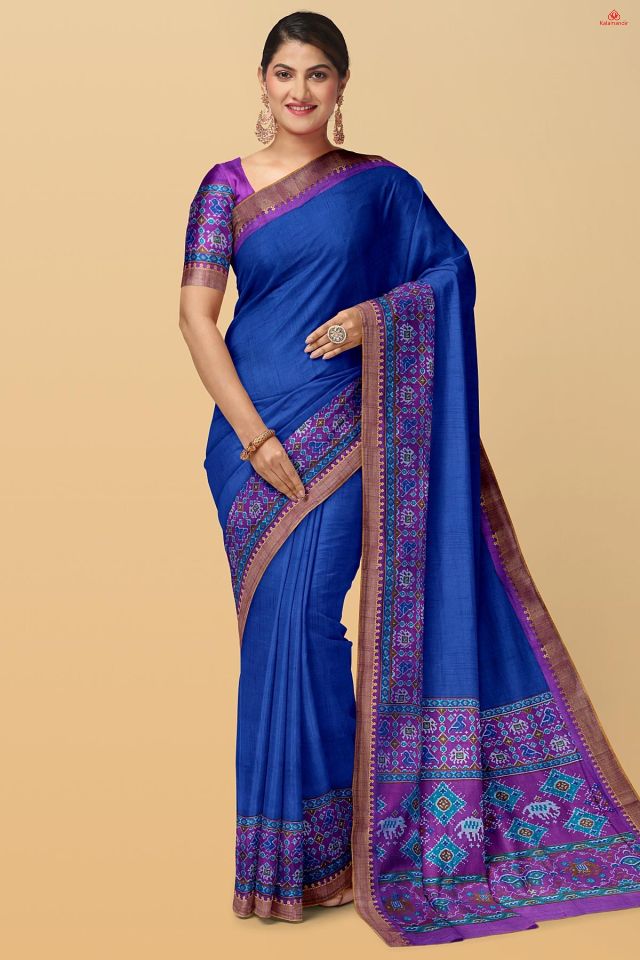 ROYAL BLUE and PURPLE PLAIN SILK Saree with FANCY