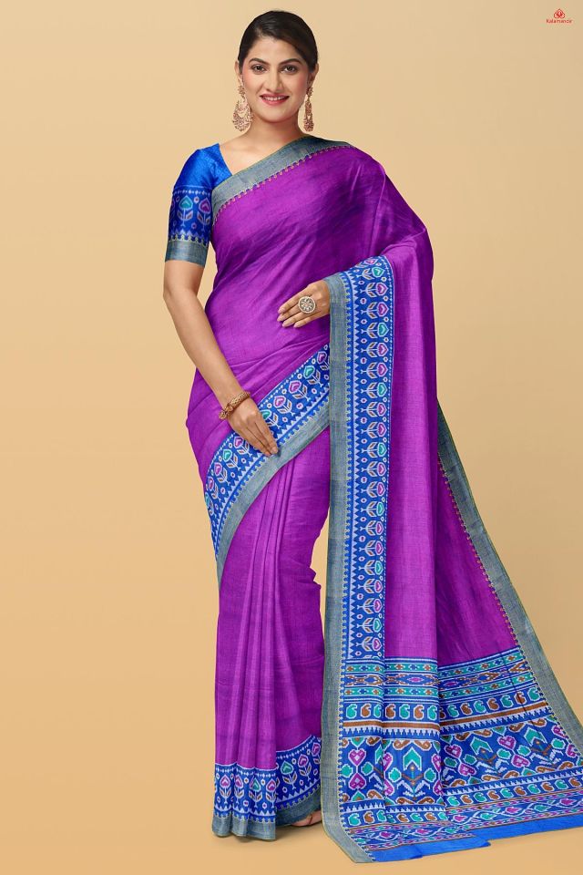 PURPLE and ROYAL BLUE PLAIN SILK Saree with FANCY