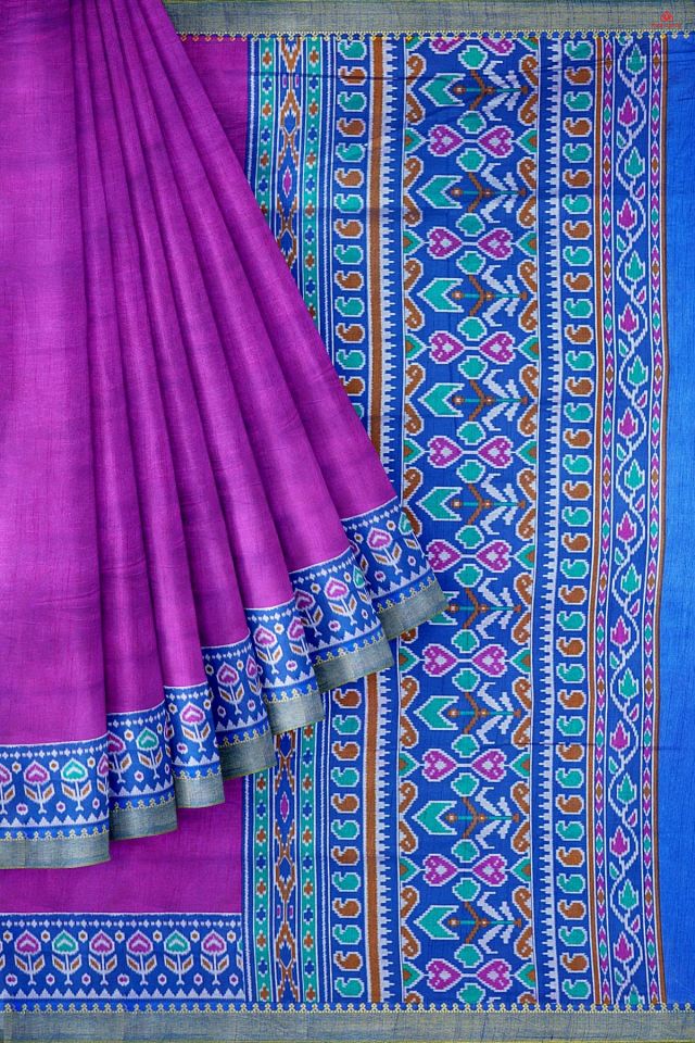 PURPLE and ROYAL BLUE PLAIN SILK Saree with FANCY