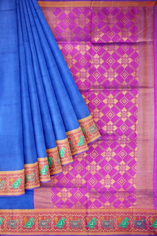 ROYAL BLUE and PURPLE WOVEN DESIGN SILK Saree with FANCY