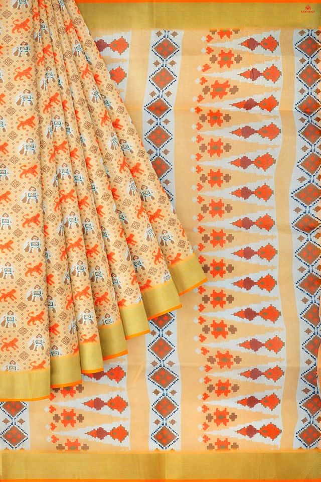 MULTI and LIGHT ORANGE PATOLA LINEN Saree with FANCY