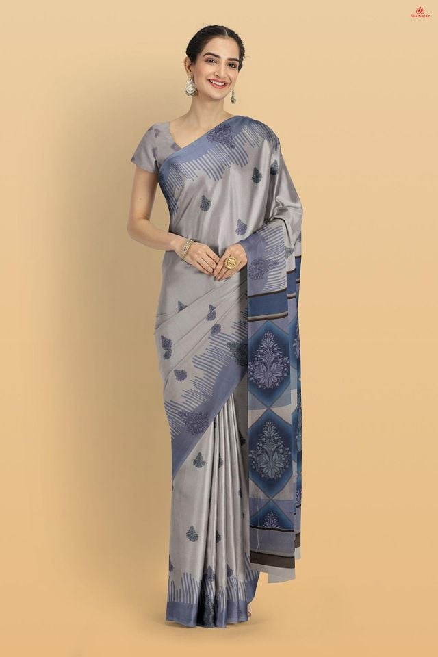 LIGHT PINK and LAVENDER FLORALS CRAPE Saree with FANCY