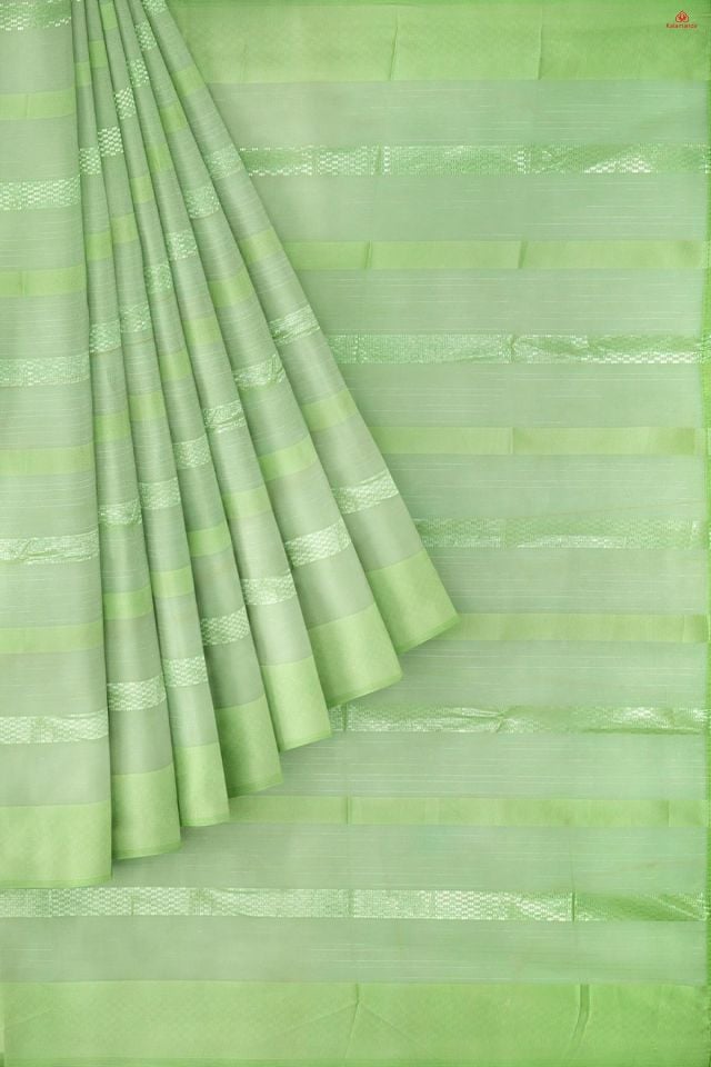 LIGHT GREEN and DARK GREEN LINES SYNTHETIC Saree with FANCY