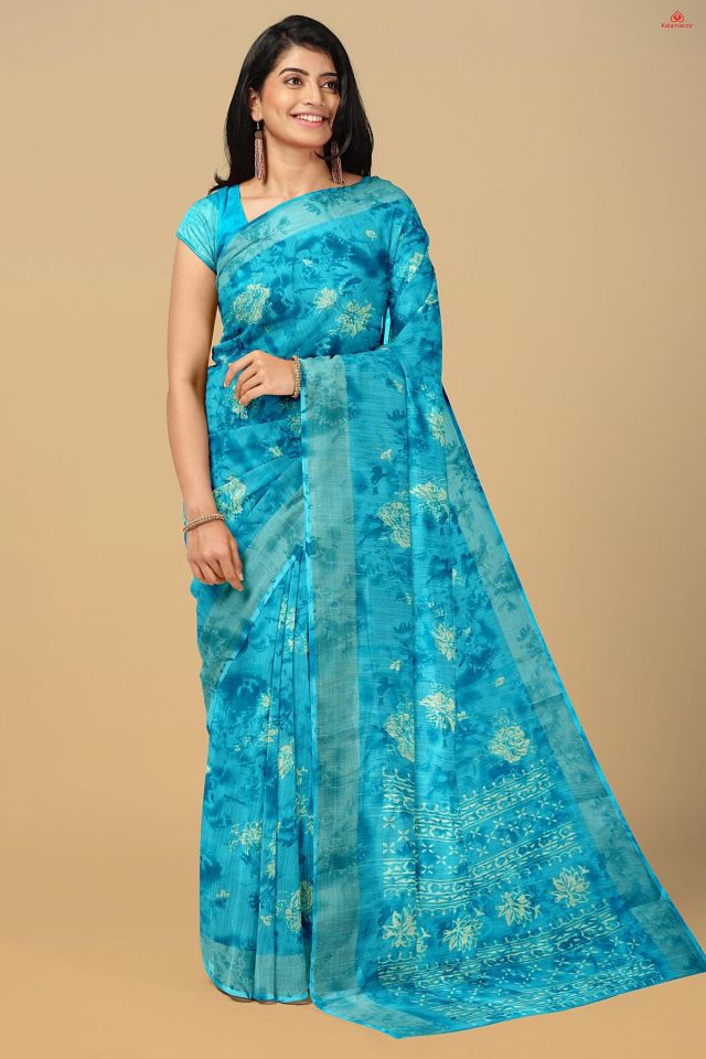 BLUE and CREAM   Saree with 