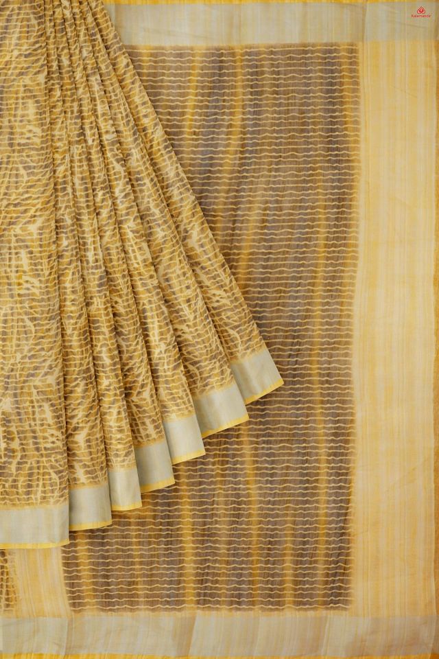 BROWN and SILVER DIGITAL PRINT LINEN Saree with FANCY