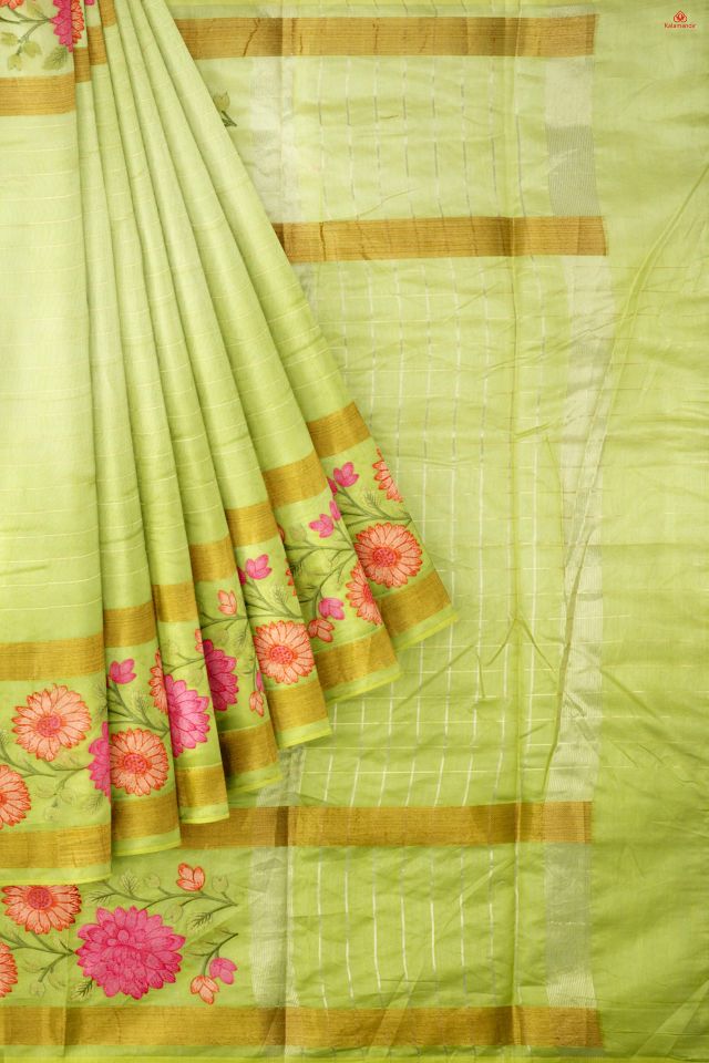 OLIVE and MULTI LINES SILK Saree with FANCY